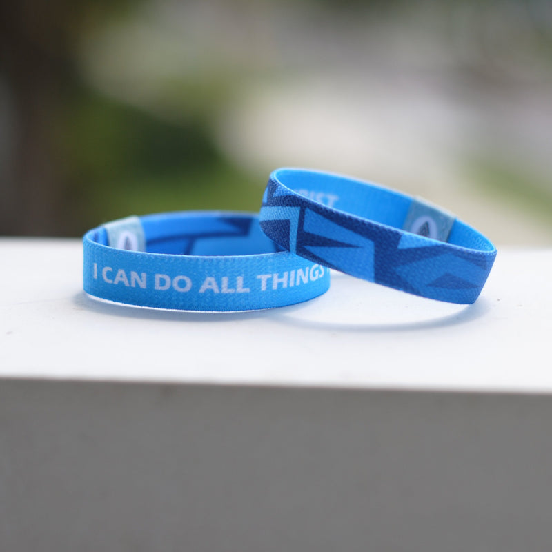 Philippians 4:13 - "I Can Do All Things Through Christ" Reversible Wristband - Aqua Blue - Christian Bracelets and Apparel - In His Name Company Products