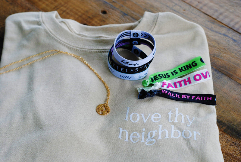 Ultimate Gift Bundle ($170 Value) 1 Comfy Tee + 3 'God is Greater' Reversibles + 3 Mystery Bracelets + 1 Necklace - Christian Bracelets and Apparel - In His Name Company Products