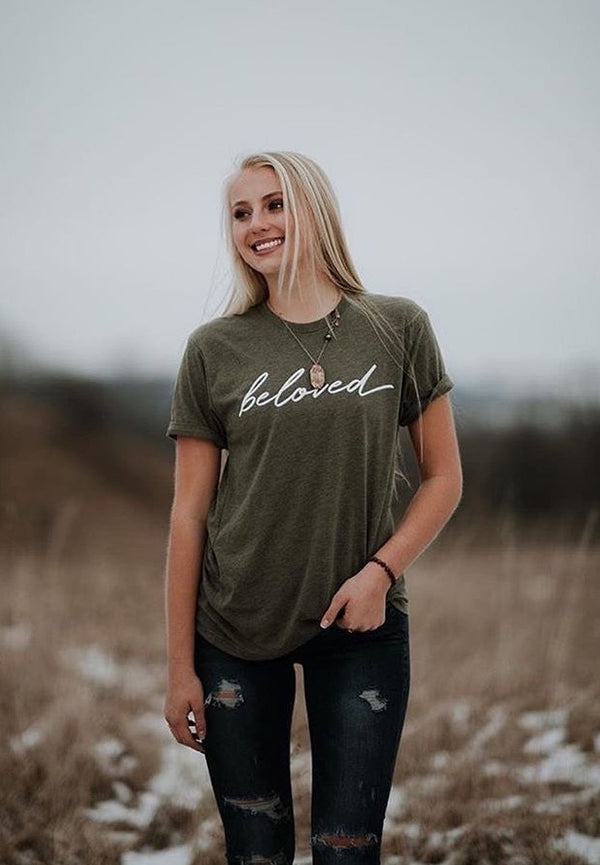Beloved Shirt - Olive - Christian Bracelets and Apparel - In His Name Company Products