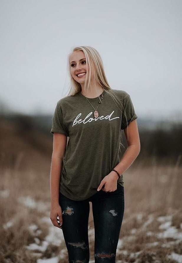 Beloved Shirt - Olive - Christian Bracelets and Apparel - In His Name Company Products