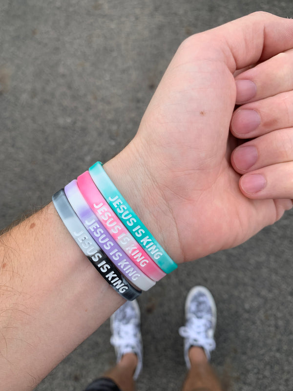 JESUS IS KING (4-Pack) Thin Silicone Bracelets - Christian Bracelets and Apparel - In His Name Company Products