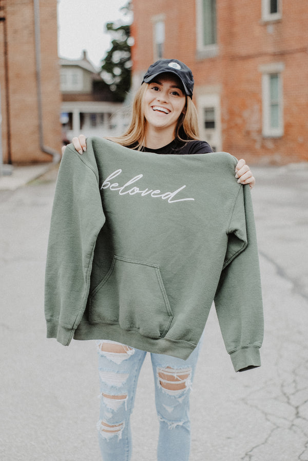 Beloved Hoodie - Olive (FREE MYSTERY 10-PACK INCLUDED) ($225 VALUE!) - Christian Bracelets and Apparel - In His Name Company Products