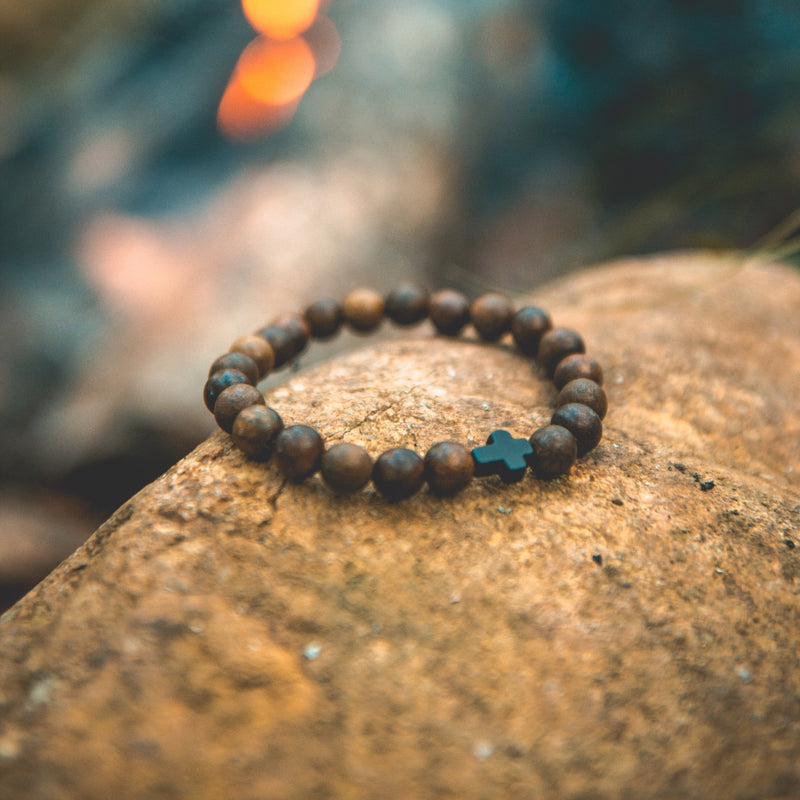 Handmade Sandalwood Black Cross Bracelet - Christian Bracelets and Apparel - In His Name Company Products