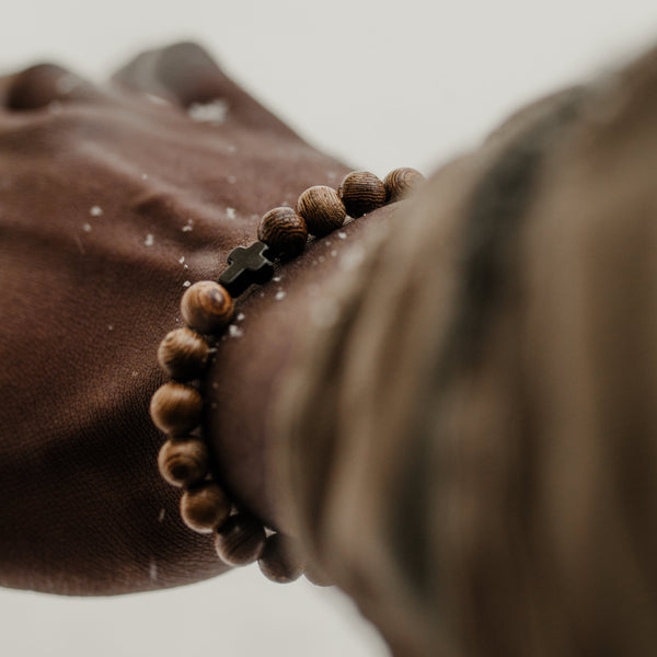 Handmade Sandalwood Black Cross Bracelet - Christian Bracelets and Apparel - In His Name Company Products